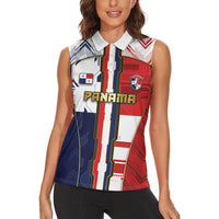 Custom Panama Football Women Sleeveless Polo Shirt Cybernetic Mech Warrior Flag