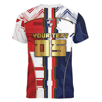 Custom Panama Football Women V-Neck T-Shirt Cybernetic Mech Warrior Flag