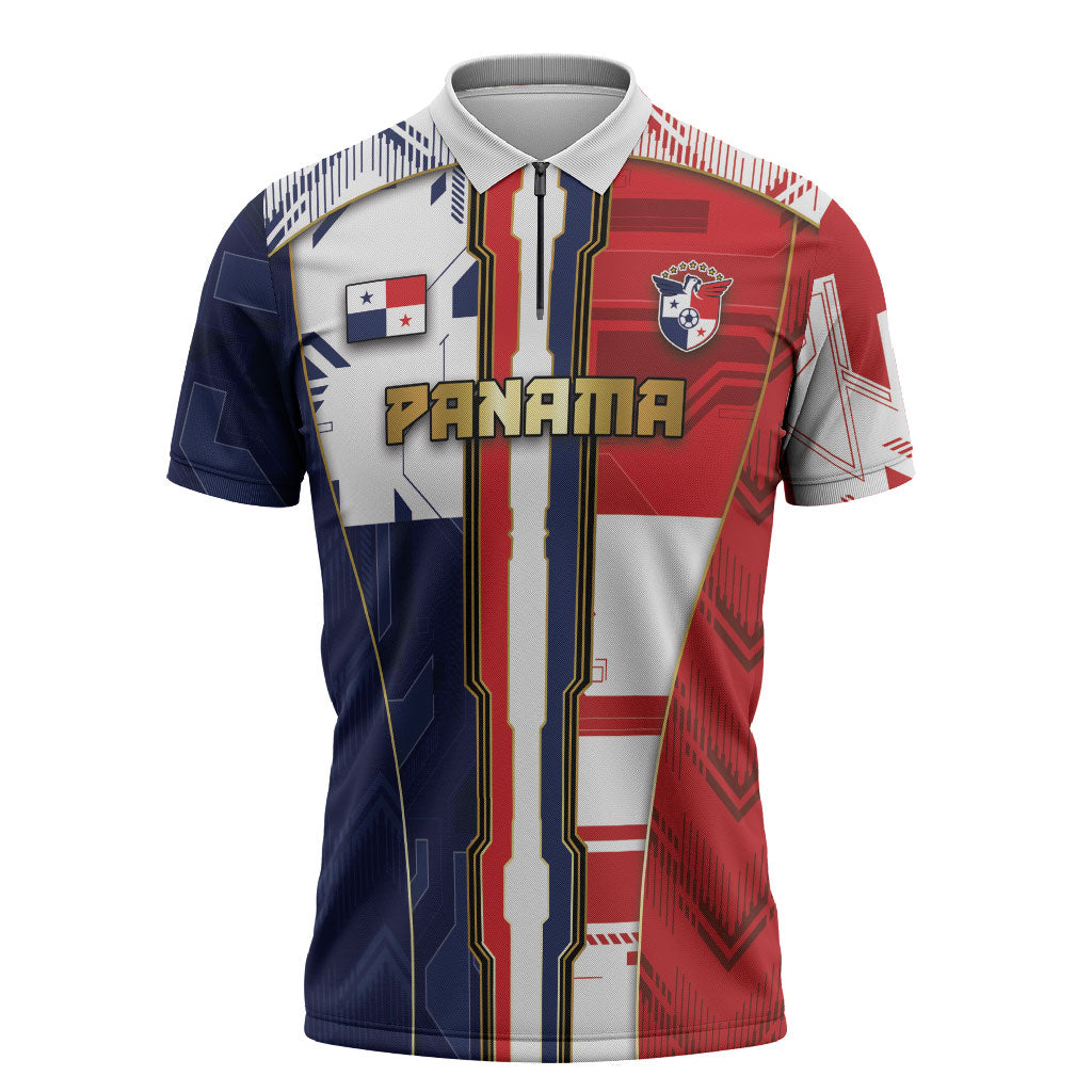 Custom Panama Football Zipper Polo Shirt Cybernetic Mech Warrior Flag