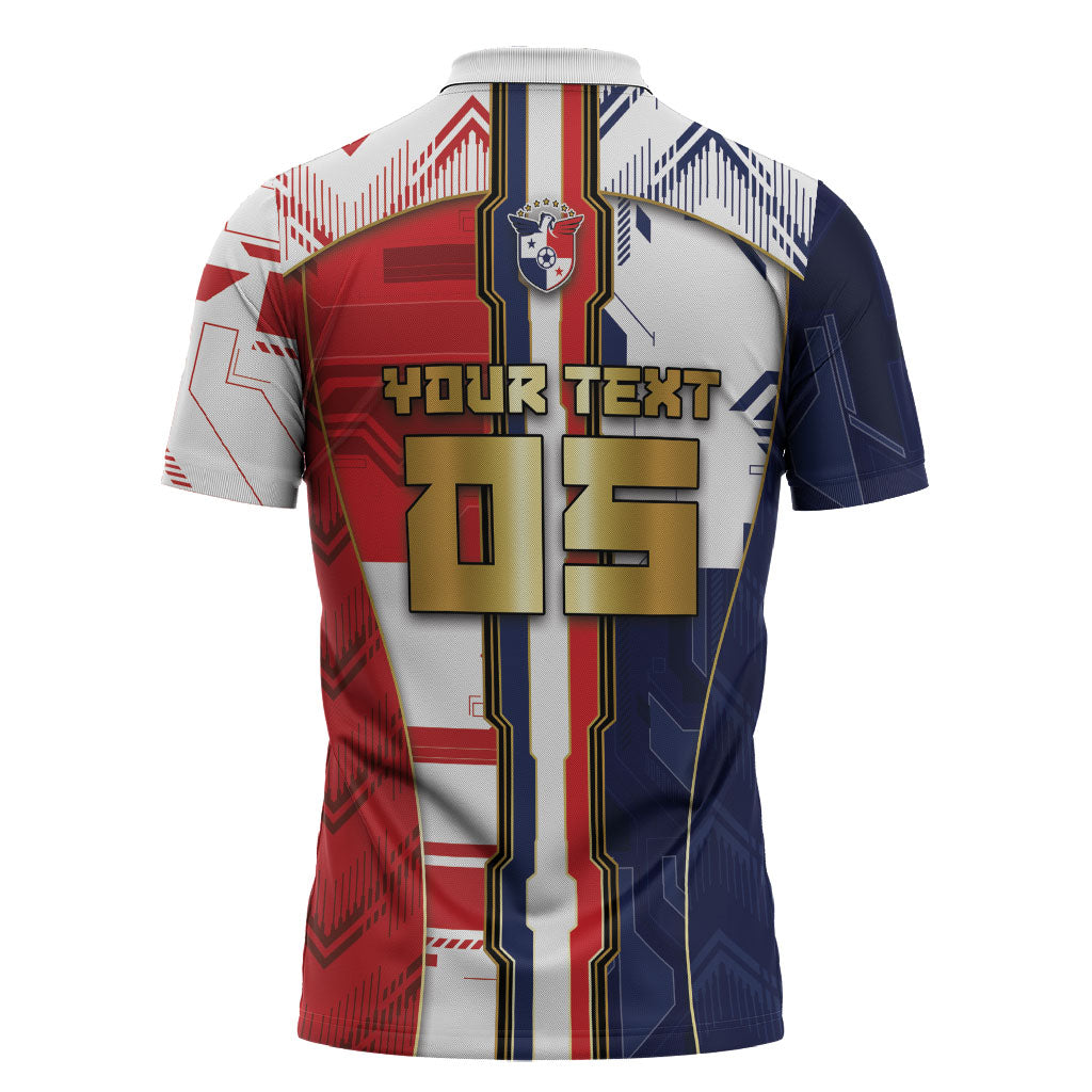 Custom Panama Football Zipper Polo Shirt Cybernetic Mech Warrior Flag