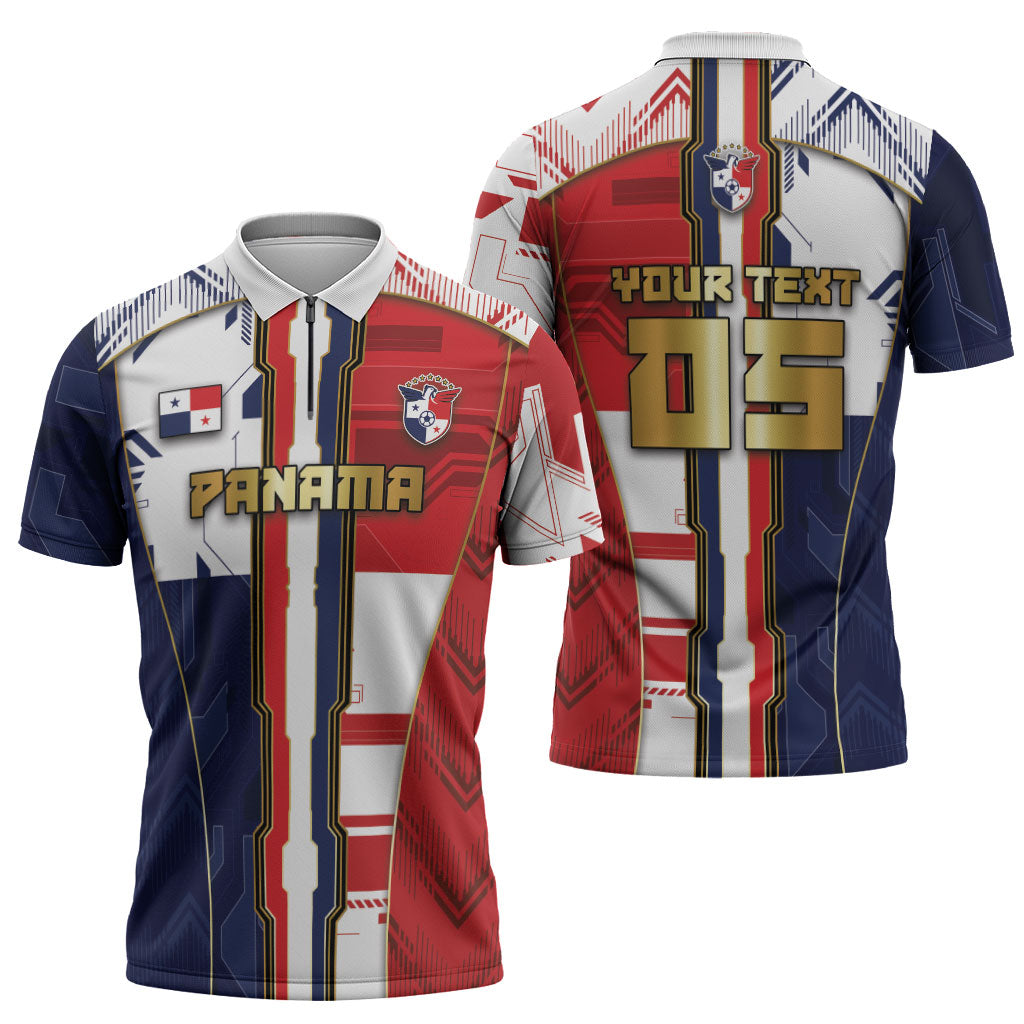 Custom Panama Football Zipper Polo Shirt Cybernetic Mech Warrior Flag