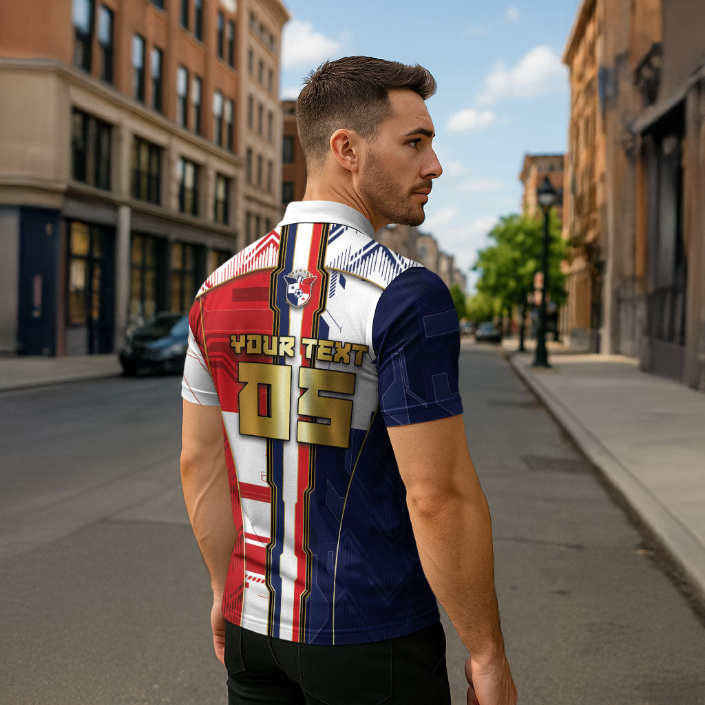 Custom Panama Football Zipper Polo Shirt Cybernetic Mech Warrior Flag