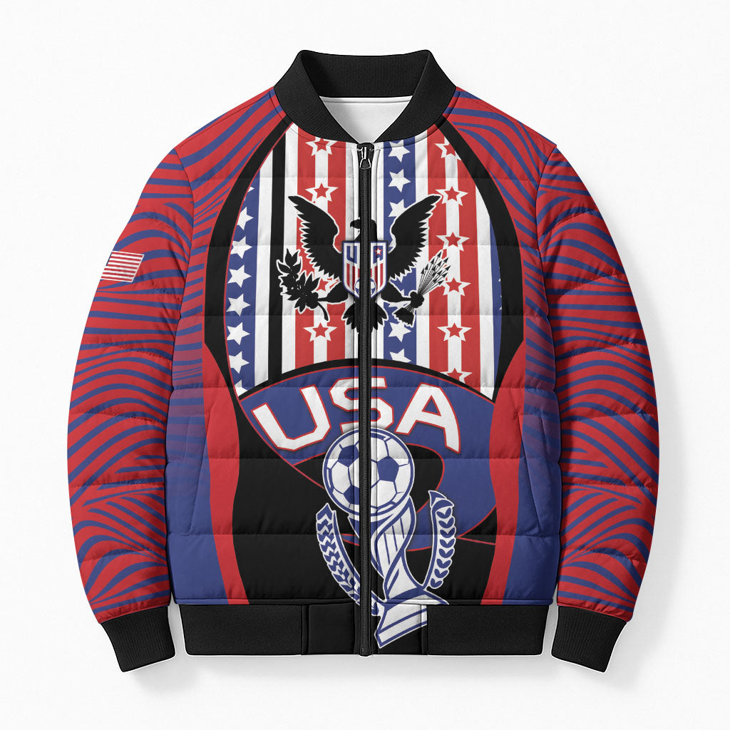 Custom United States Soccer Bomber Puffer Jacket American Eagle Flag Stars And Stripes