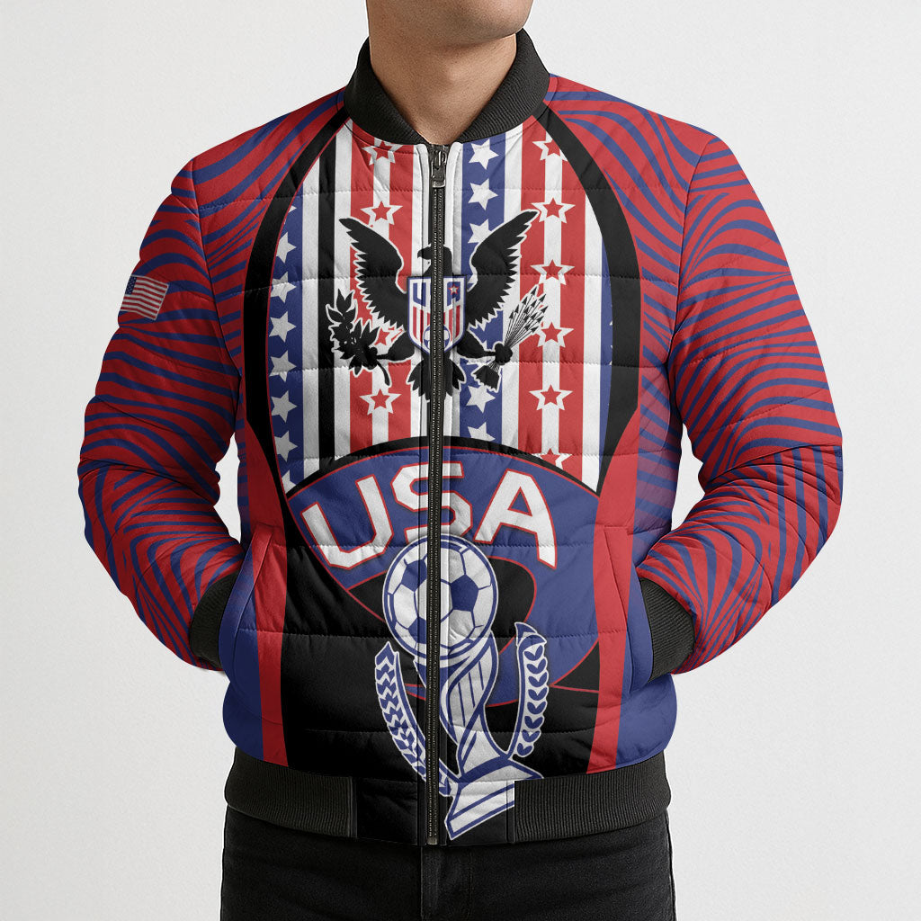 Custom United States Soccer Bomber Puffer Jacket American Eagle Flag Stars And Stripes