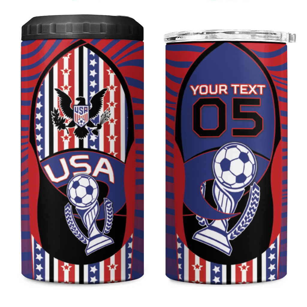 Custom United States Soccer 4 in 1 Can Cooler Tumbler American Eagle Flag Stars And Stripes
