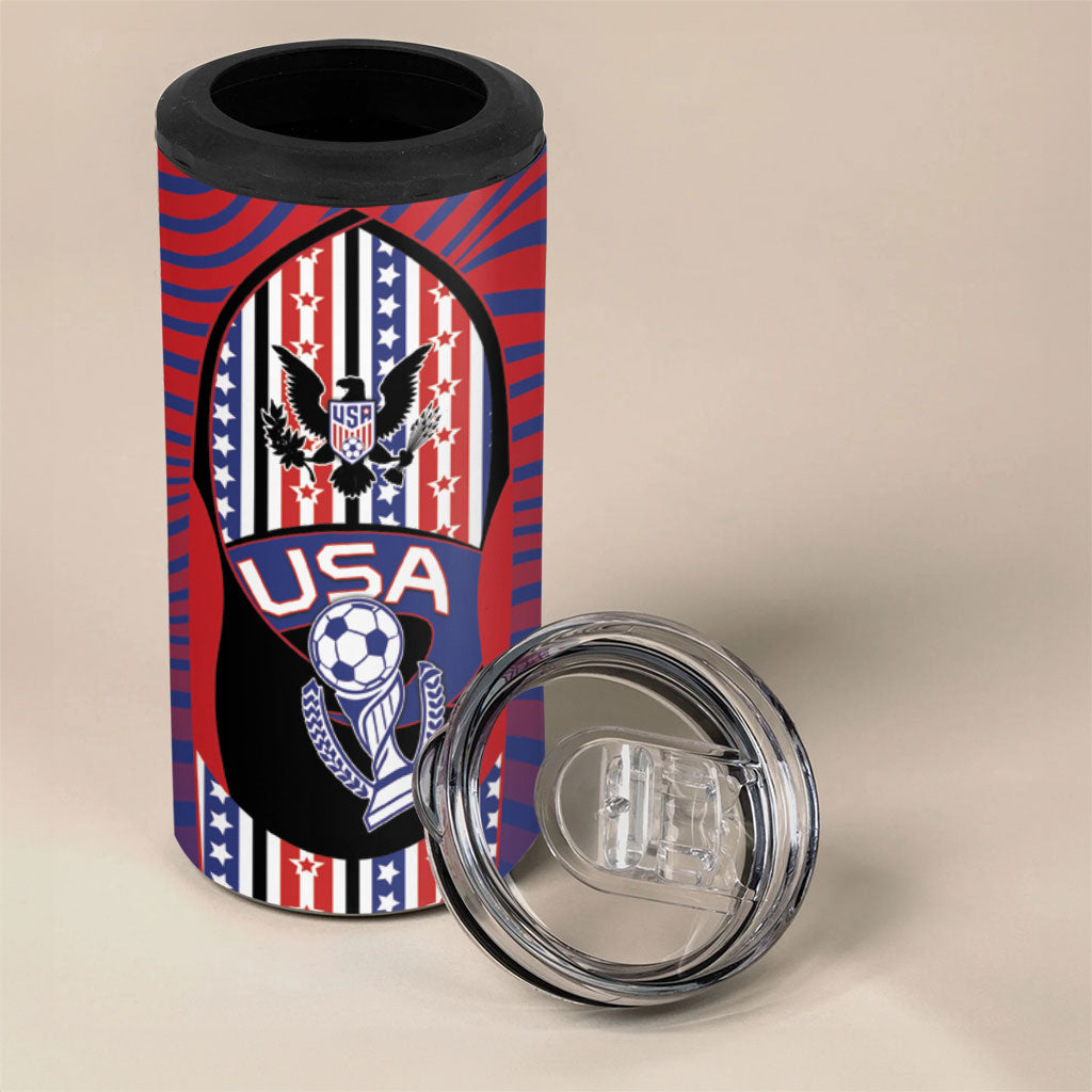 Custom United States Soccer 4 in 1 Can Cooler Tumbler American Eagle Flag Stars And Stripes