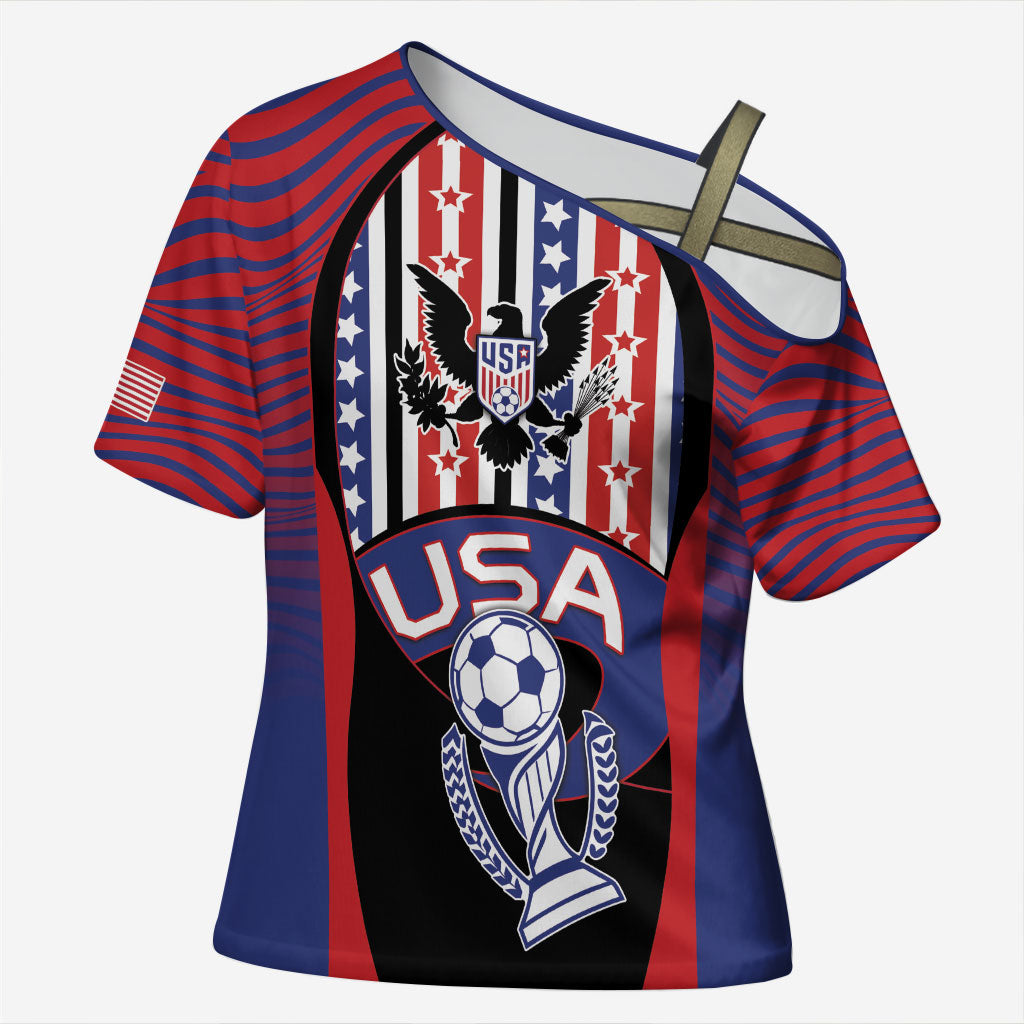 Custom United States Soccer Cross Shoulder Shirt American Eagle Flag Stars And Stripes