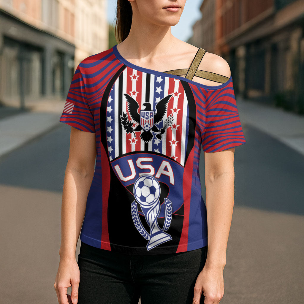 Custom United States Soccer Cross Shoulder Shirt American Eagle Flag Stars And Stripes