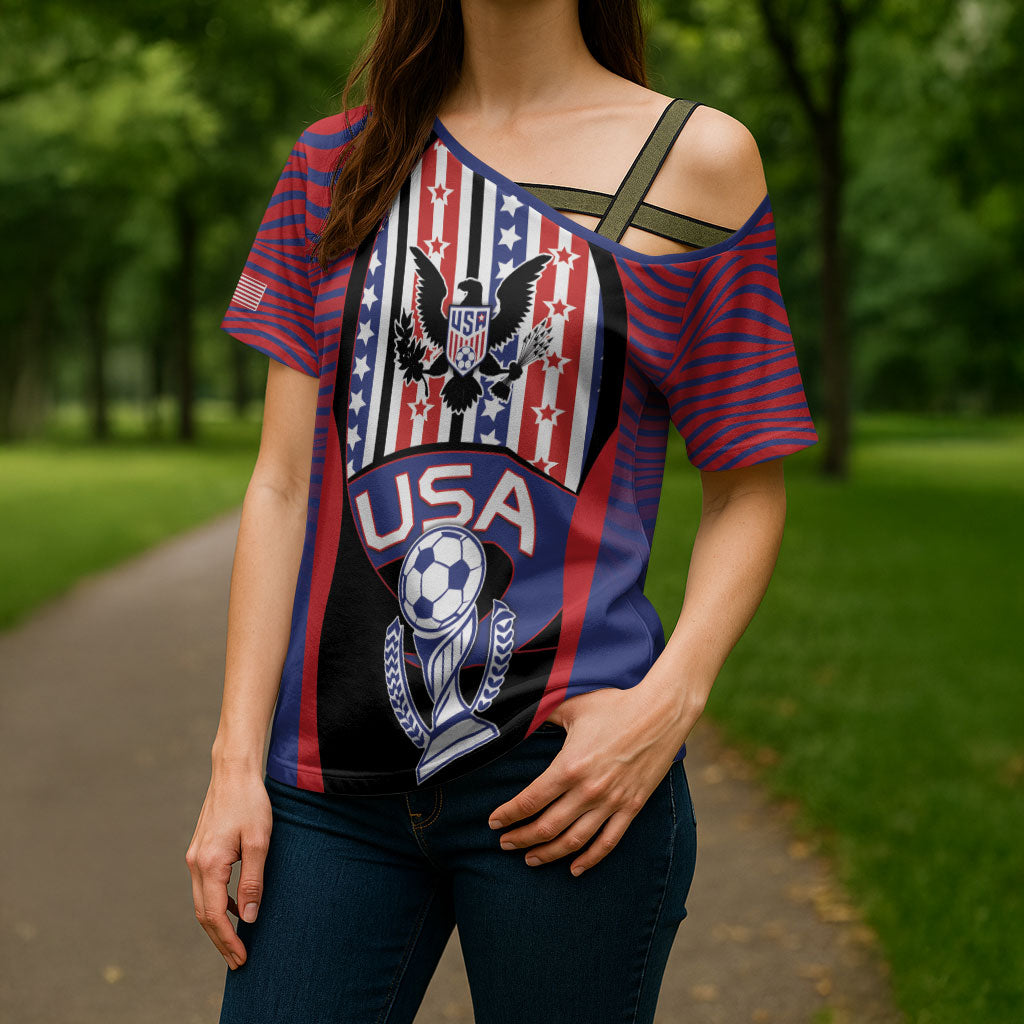 Custom United States Soccer Cross Shoulder Shirt American Eagle Flag Stars And Stripes
