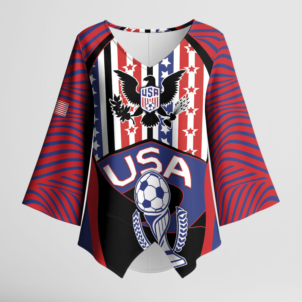 Custom United States Soccer Kimono Sleeve Blouse American Eagle Flag Stars And Stripes