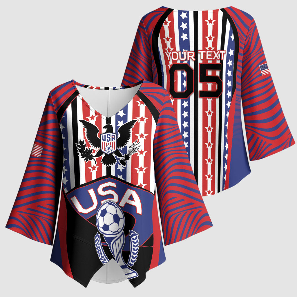 Custom United States Soccer Kimono Sleeve Blouse American Eagle Flag Stars And Stripes
