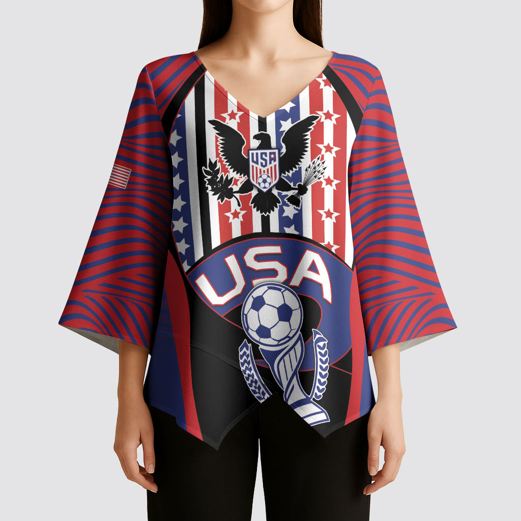 Custom United States Soccer Kimono Sleeve Blouse American Eagle Flag Stars And Stripes