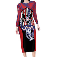 Custom United States Soccer Long Sleeve Bodycon Dress American Eagle Flag Stars And Stripes