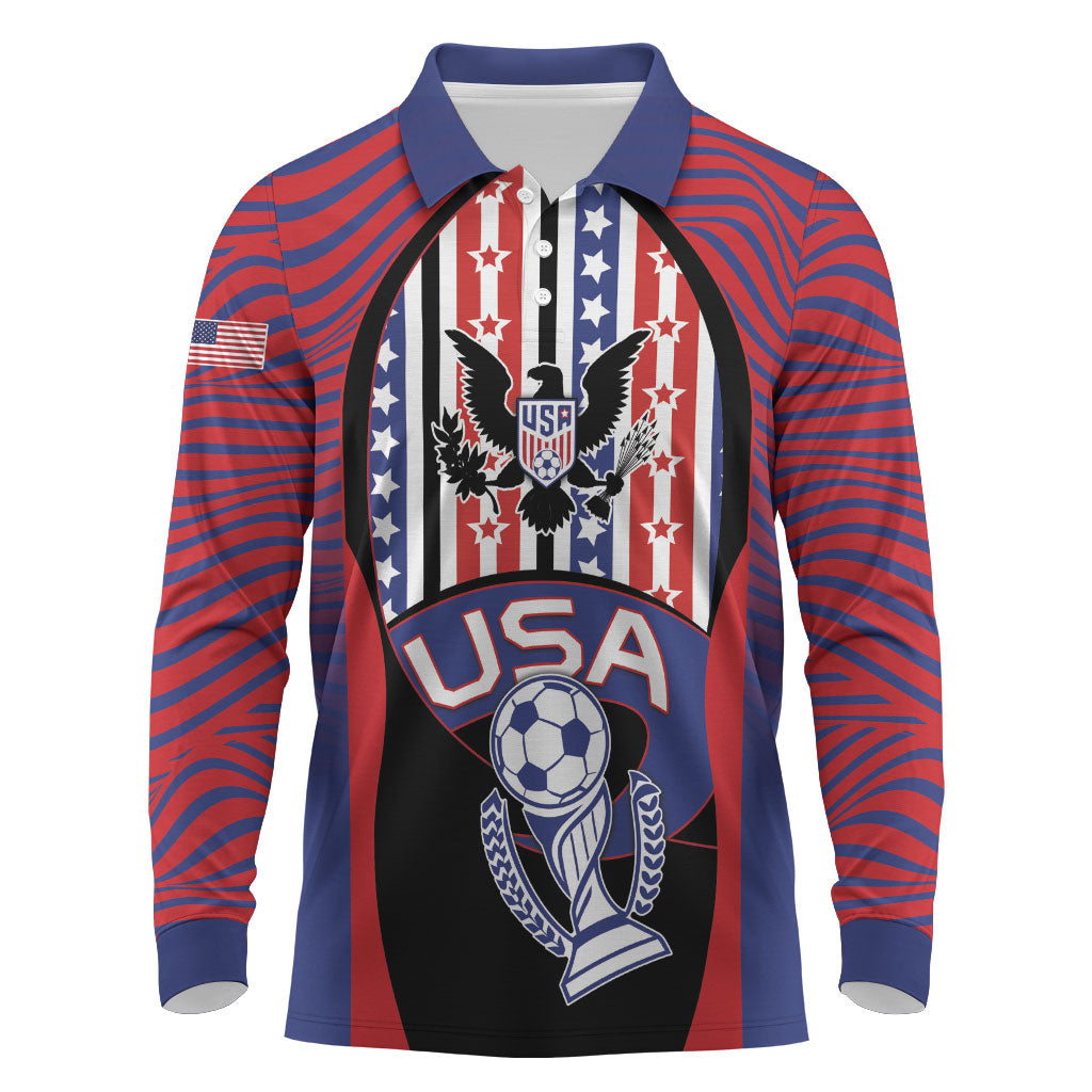 Custom United States Soccer Long Sleeve Polo Shirt American Eagle Flag Stars And Stripes