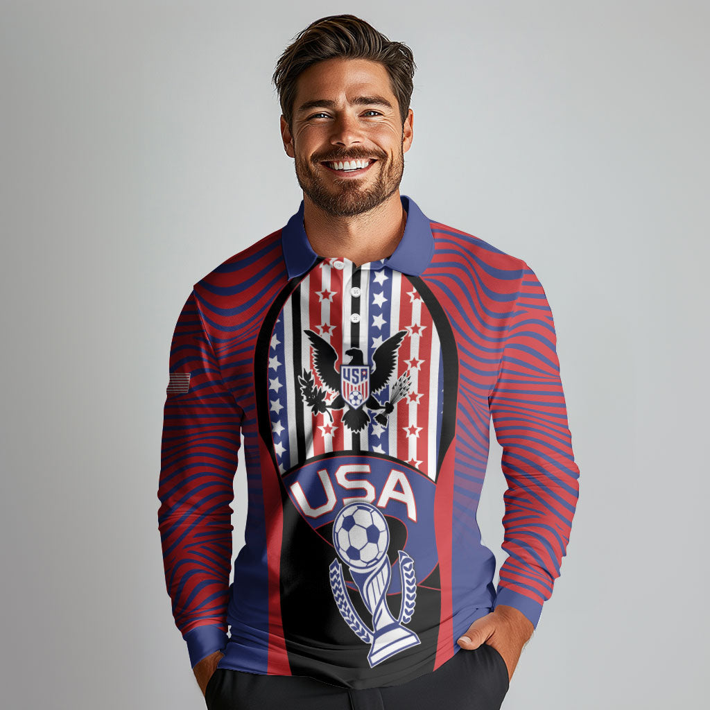 Custom United States Soccer Long Sleeve Polo Shirt American Eagle Flag Stars And Stripes