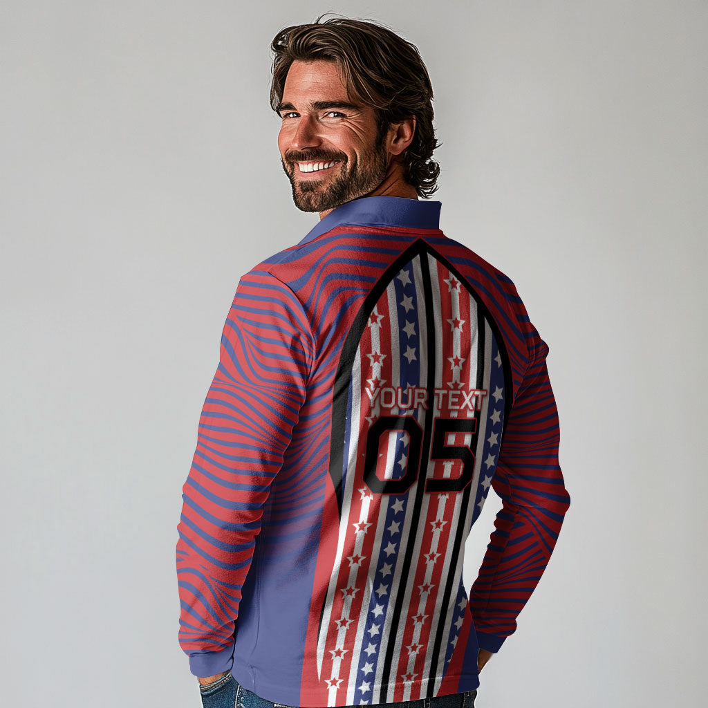 Custom United States Soccer Long Sleeve Polo Shirt American Eagle Flag Stars And Stripes