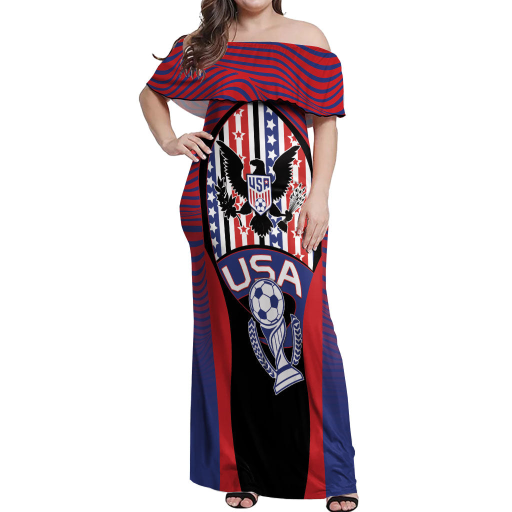 Custom United States Soccer Off Shoulder Maxi Dress American Eagle Flag Stars And Stripes