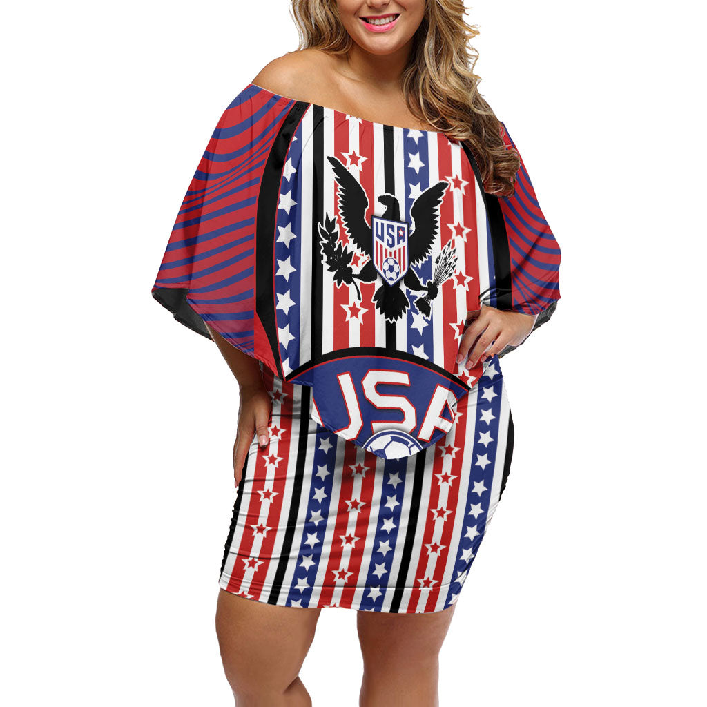Custom United States Soccer Off Shoulder Short Dress American Eagle Flag Stars And Stripes