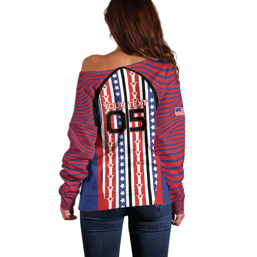 Custom United States Soccer Off Shoulder Sweater American Eagle Flag Stars And Stripes