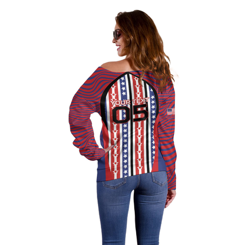 Custom United States Soccer Off Shoulder Sweater American Eagle Flag Stars And Stripes