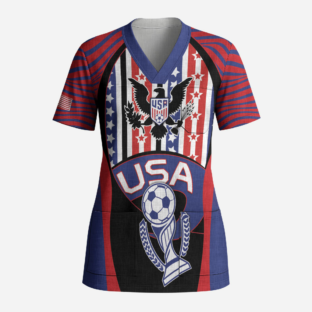 Custom United States Soccer Scrub Top American Eagle Flag Stars And Stripes