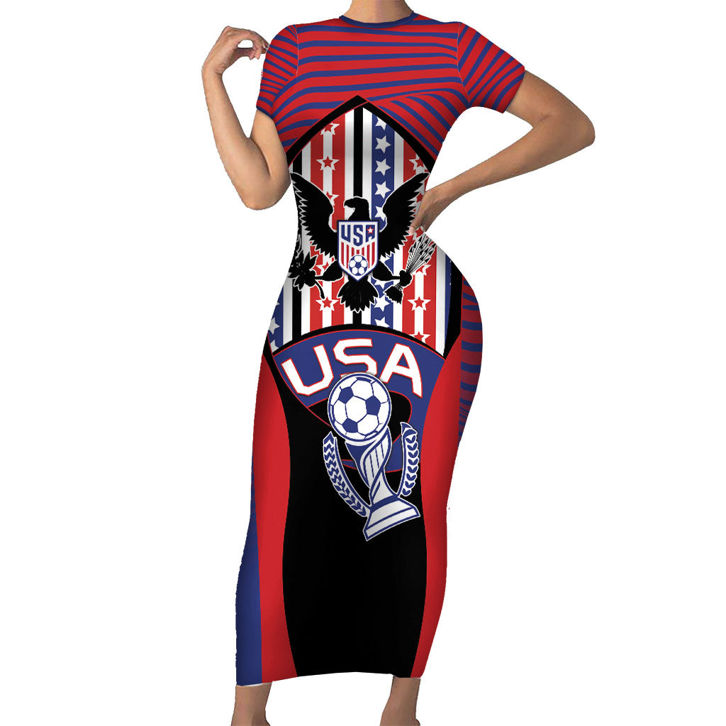 Custom United States Soccer Short Sleeve Bodycon Dress American Eagle Flag Stars And Stripes