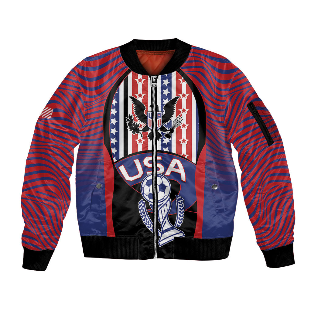 Custom United States Soccer Sleeve Zip Bomber Jacket American Eagle Flag Stars And Stripes
