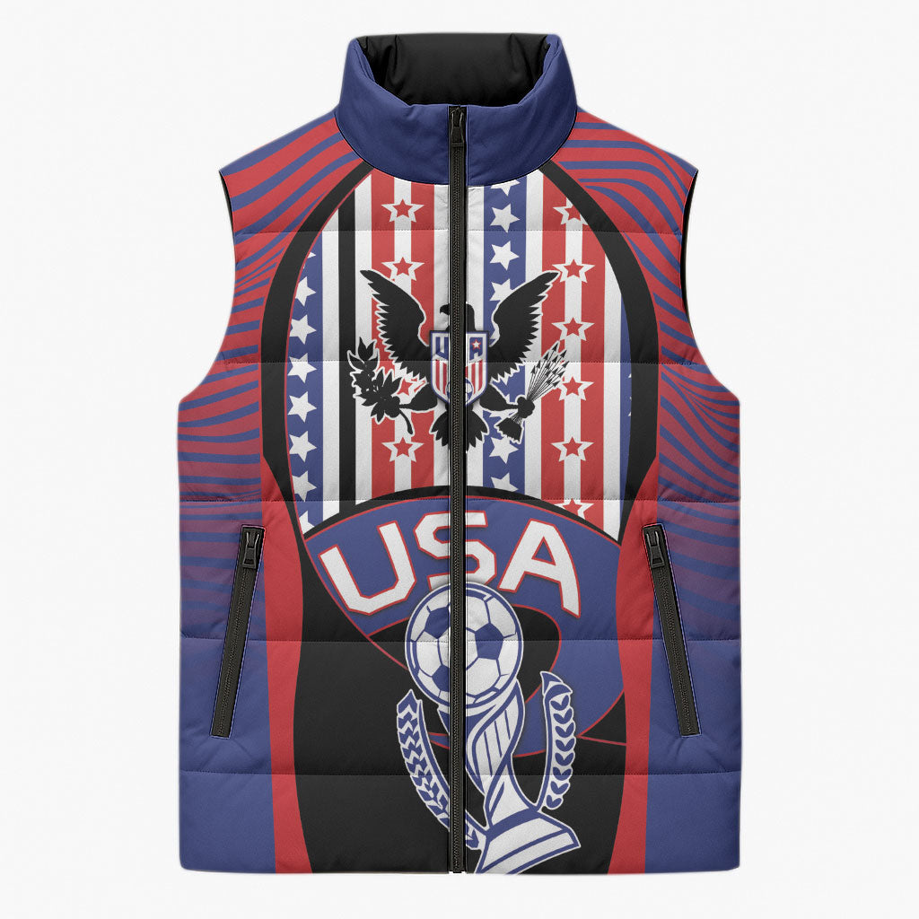 Custom United States Soccer Sleeveless Puffer Jacket American Eagle Flag Stars And Stripes