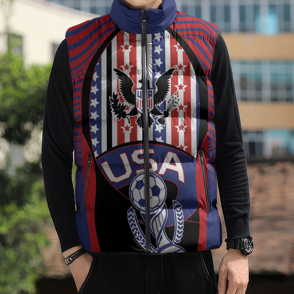 Custom United States Soccer Sleeveless Puffer Jacket American Eagle Flag Stars And Stripes