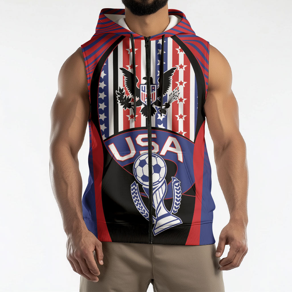 Custom United States Soccer Sleeveless Zip Hoodie American Eagle Flag Stars And Stripes