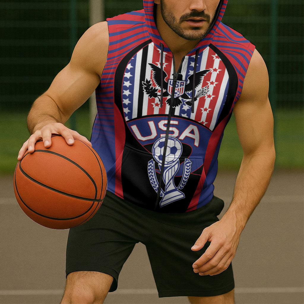 Custom United States Soccer Sleeveless Zip Hoodie American Eagle Flag Stars And Stripes
