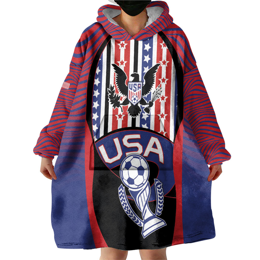 Custom United States Soccer Wearable Blanket Hoodie American Eagle Flag Stars And Stripes