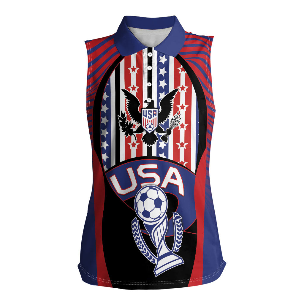 Custom United States Soccer Women Sleeveless Polo Shirt American Eagle Flag Stars And Stripes
