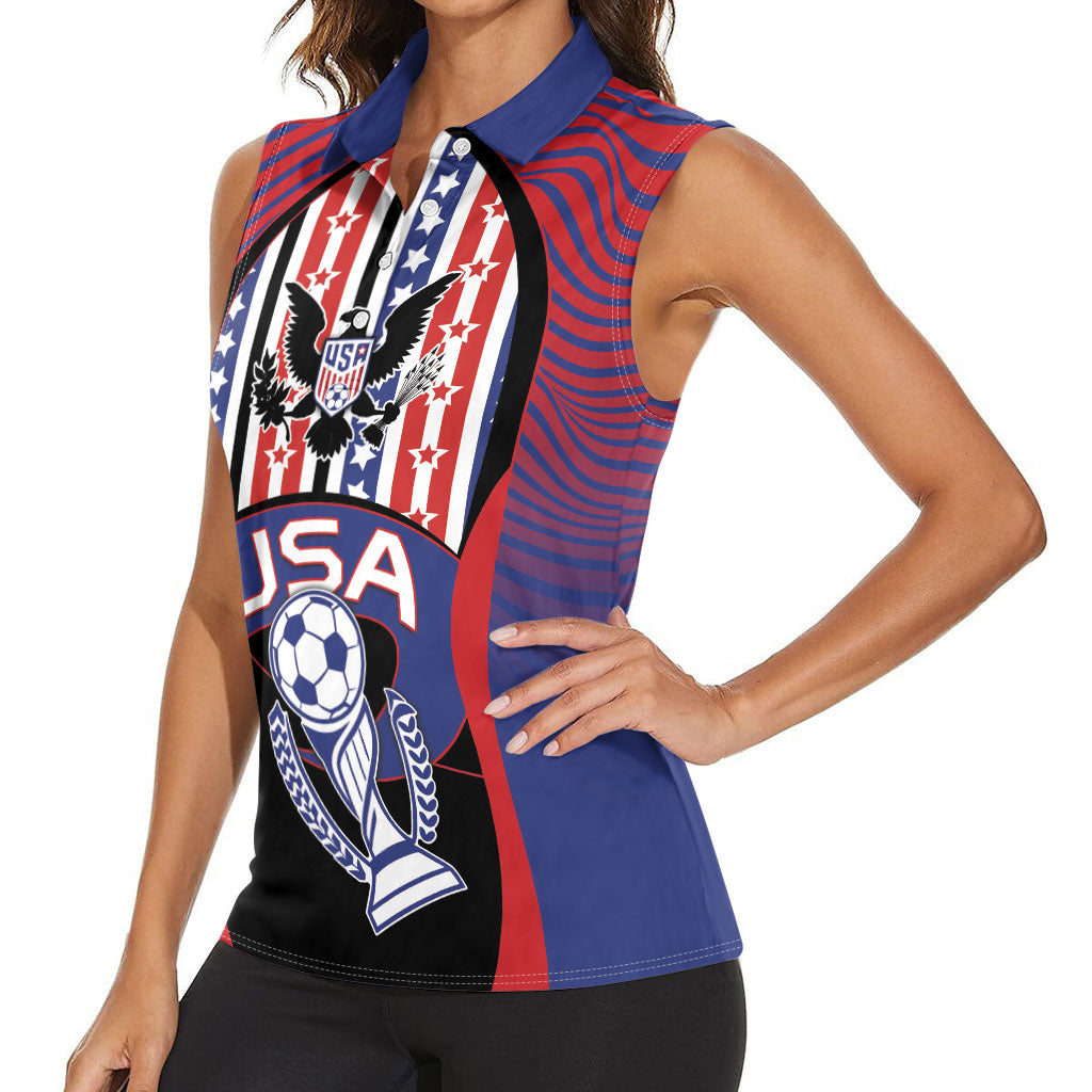Custom United States Soccer Women Sleeveless Polo Shirt American Eagle Flag Stars And Stripes