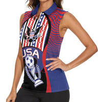 Custom United States Soccer Women Sleeveless Polo Shirt American Eagle Flag Stars And Stripes