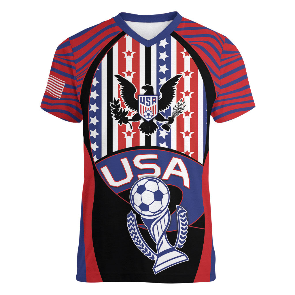 Custom United States Soccer Women V-Neck T-Shirt American Eagle Flag Stars And Stripes