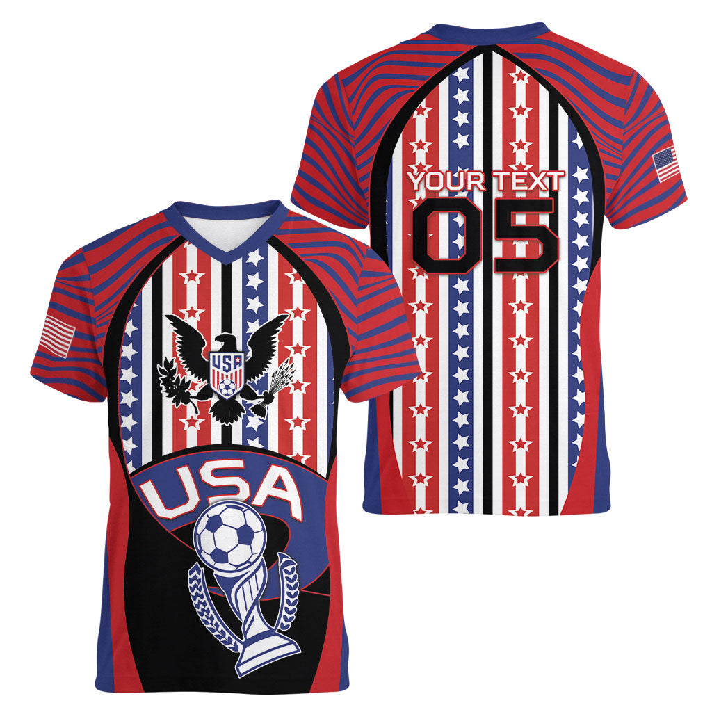 Custom United States Soccer Women V-Neck T-Shirt American Eagle Flag Stars And Stripes