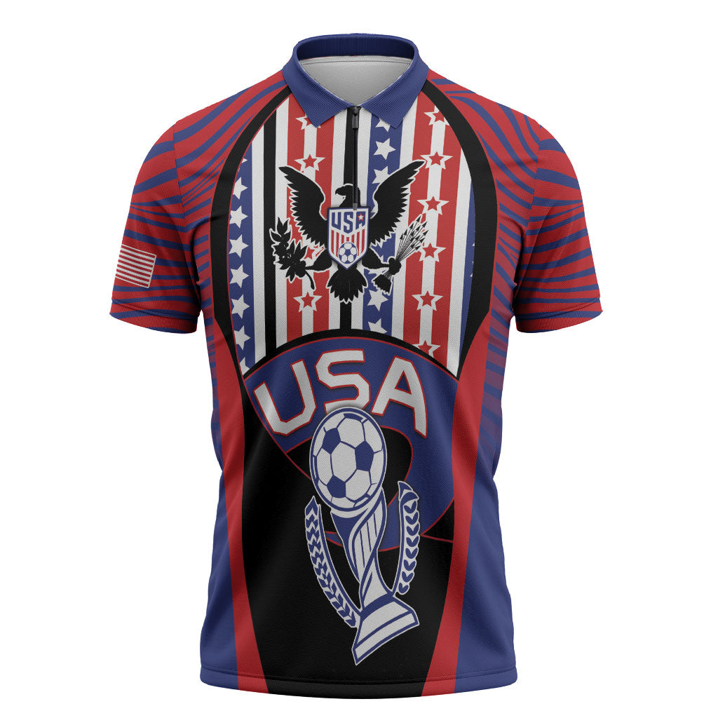 Custom United States Soccer Zipper Polo Shirt American Eagle Flag Stars And Stripes
