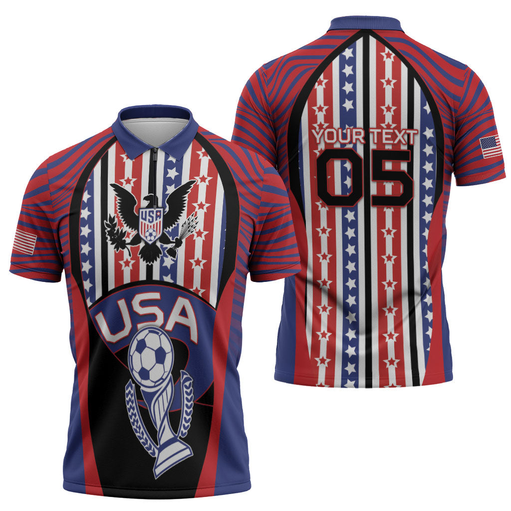 Custom United States Soccer Zipper Polo Shirt American Eagle Flag Stars And Stripes