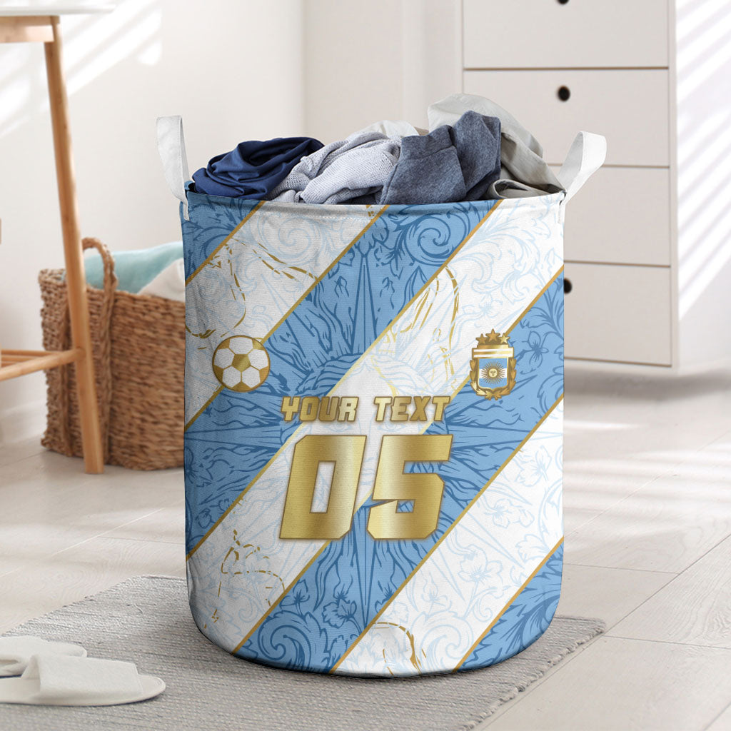 Custom Argentina Football Laundry Basket Sun Of May Baroque Filigree Gold Striped Patterns
