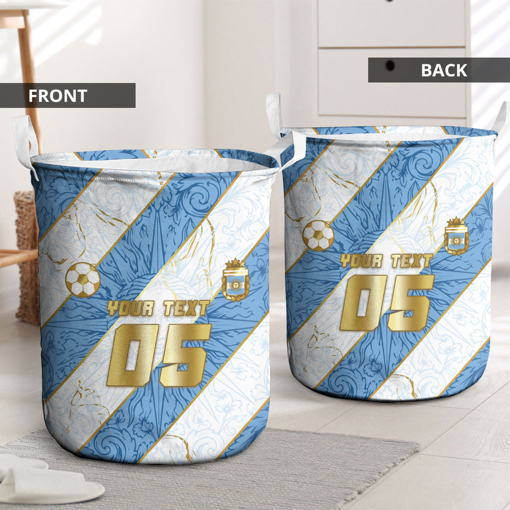 Custom Argentina Football Laundry Basket Sun Of May Baroque Filigree Gold Striped Patterns