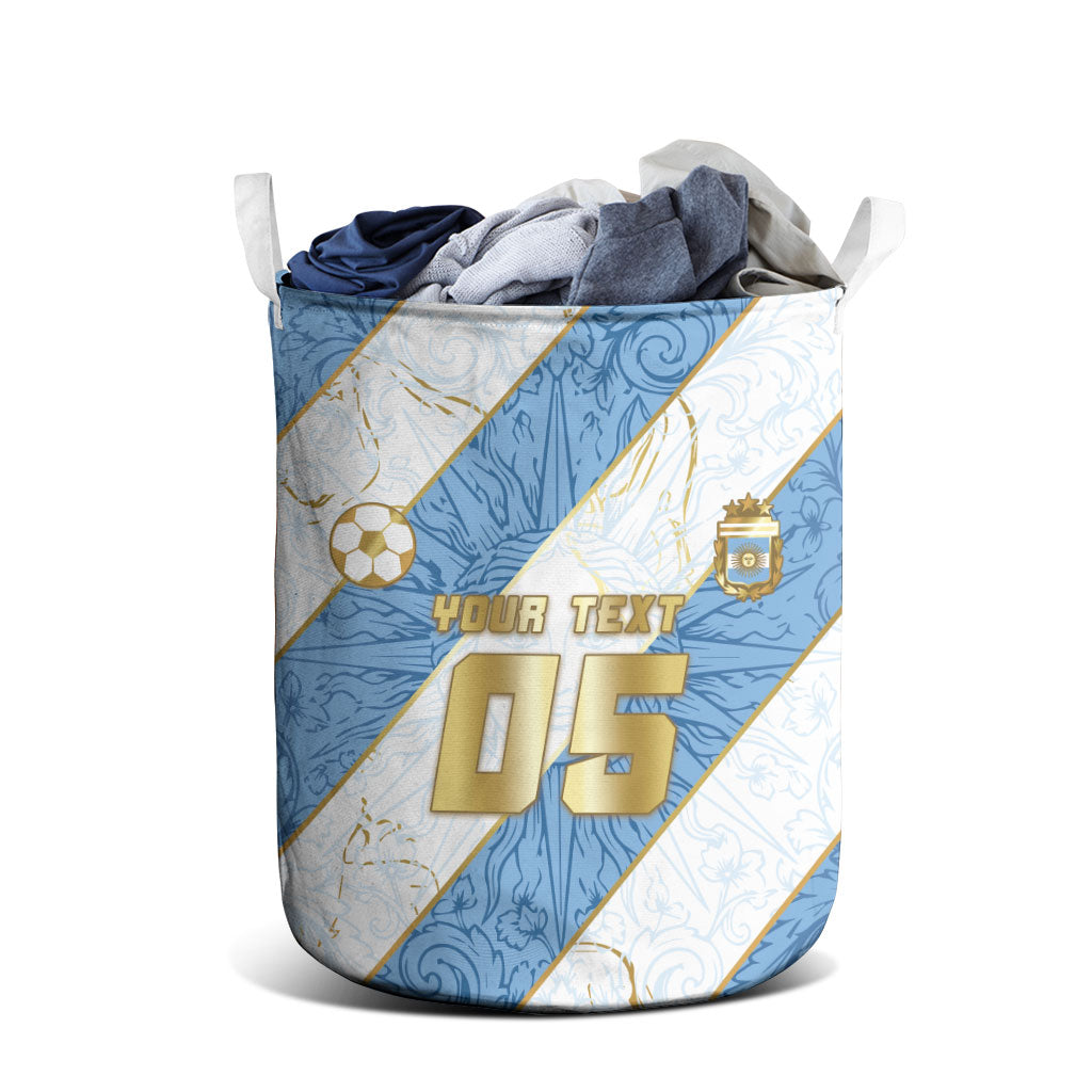 Custom Argentina Football Laundry Basket Sun Of May Baroque Filigree Gold Striped Patterns