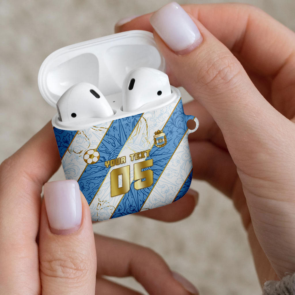 Custom Argentina Football AirPods Case Sun Of May Baroque Filigree Gold Striped Patterns
