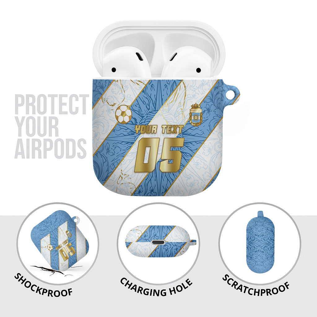 Custom Argentina Football AirPods Case Sun Of May Baroque Filigree Gold Striped Patterns