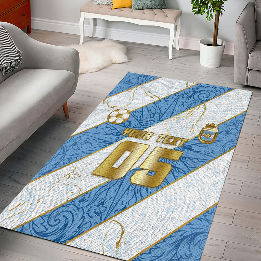 Custom Argentina Football Area Rug Sun Of May Baroque Filigree Gold Striped Patterns