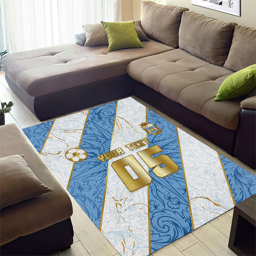 Custom Argentina Football Area Rug Sun Of May Baroque Filigree Gold Striped Patterns