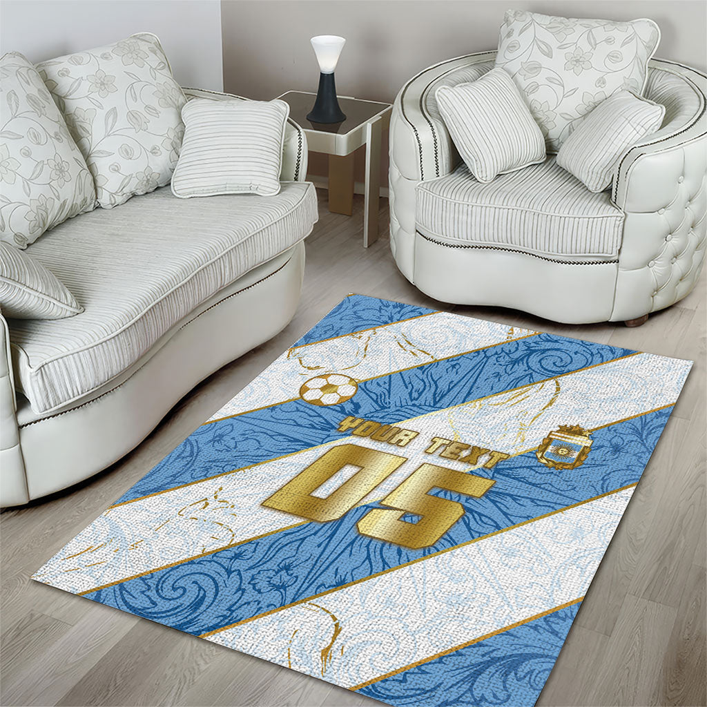 Custom Argentina Football Area Rug Sun Of May Baroque Filigree Gold Striped Patterns