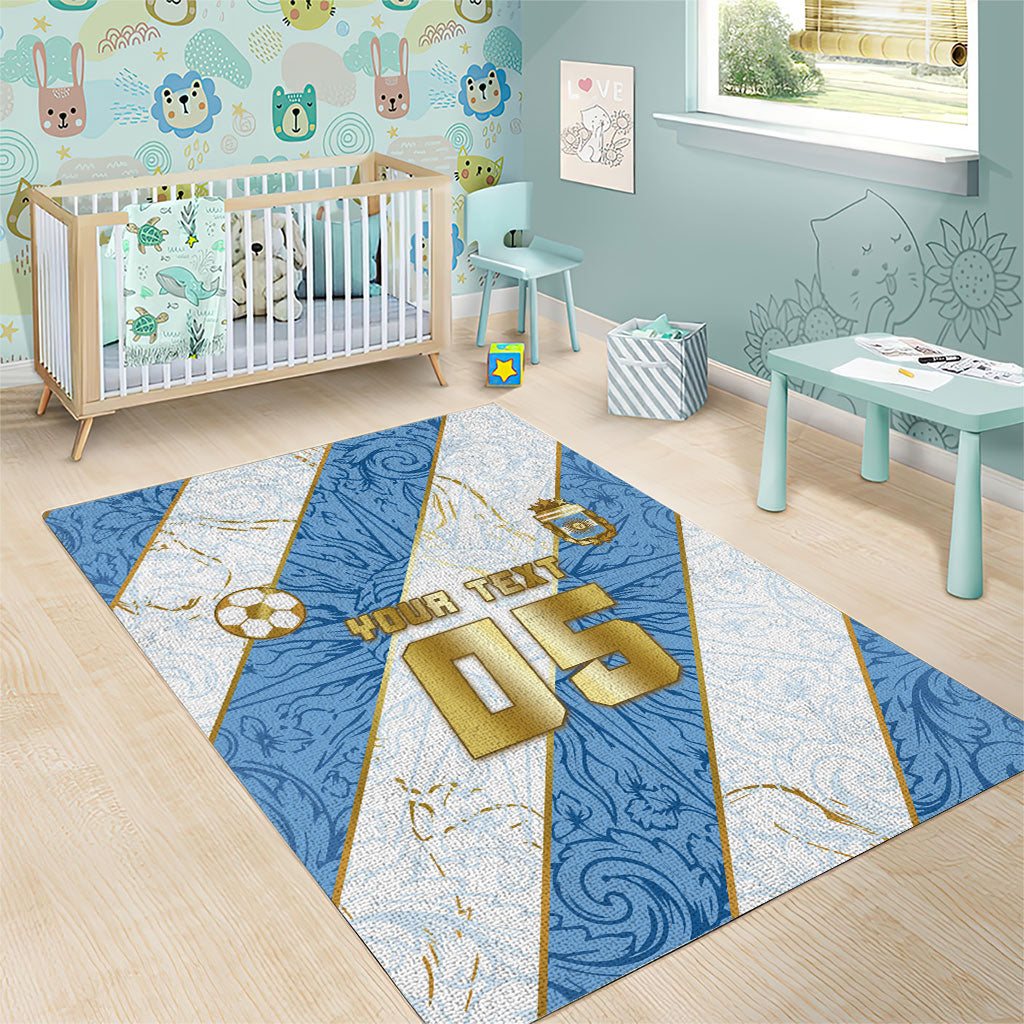Custom Argentina Football Area Rug Sun Of May Baroque Filigree Gold Striped Patterns