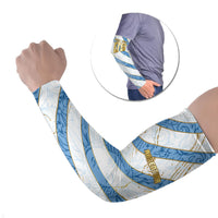 Custom Argentina Football Arm Sleeves Sun Of May Baroque Filigree Gold Striped Patterns