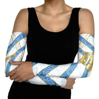 Custom Argentina Football Arm Sleeves Sun Of May Baroque Filigree Gold Striped Patterns